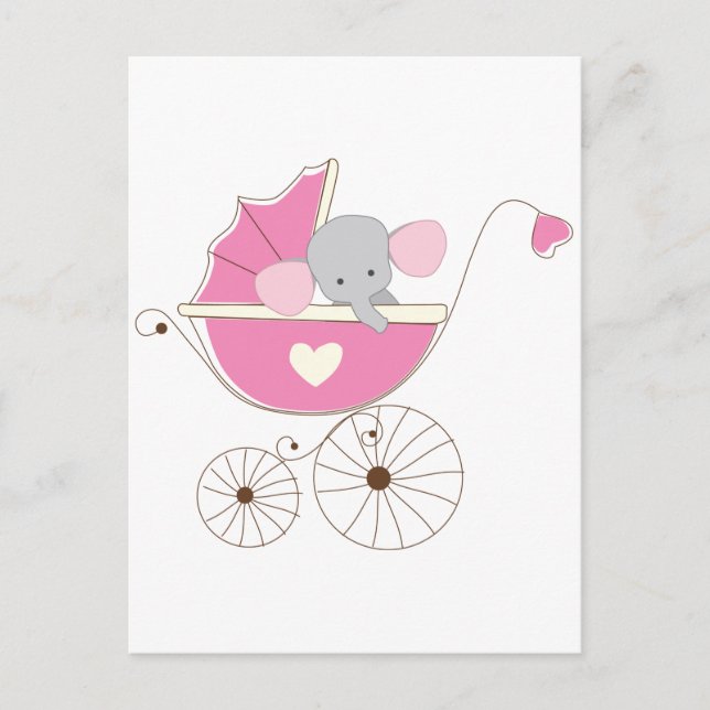 Carte Postale Enfant fille rose Eléphant (Devant)