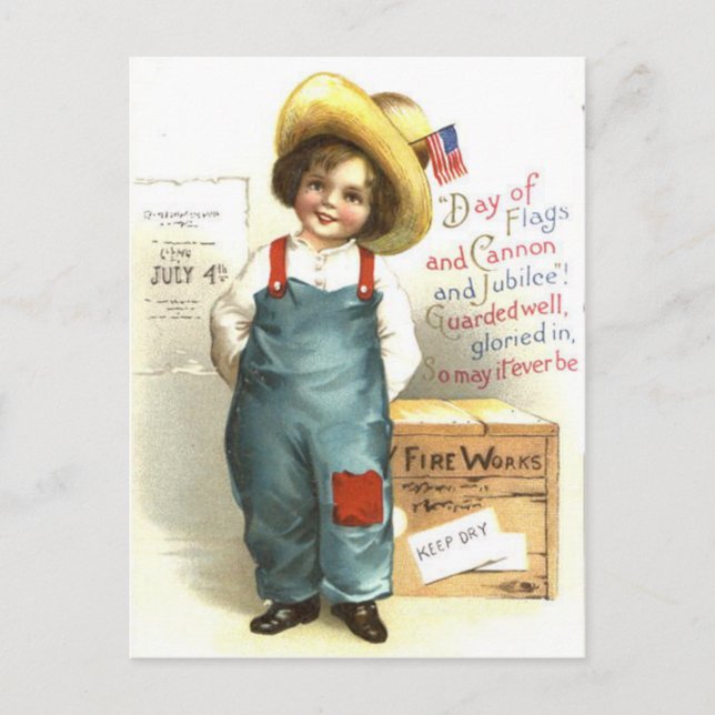 Carte Postale Enfant US Flag Box Fireworks 4 juillet (Devant)