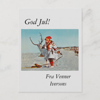 Carte Postale Enfant vintage avec rennes