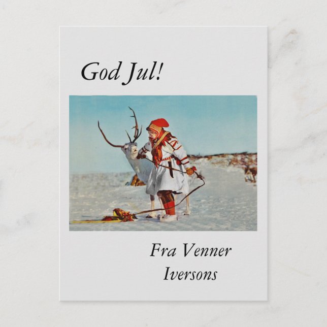 Carte Postale Enfant vintage avec rennes (Devant)