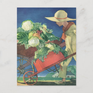 Carte Postale Enfant vintage, Jardin biologique; Jardin de la Vi