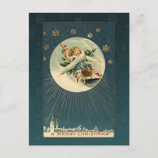 Carte Postale Enfant Vintage sur Luge (Devant)