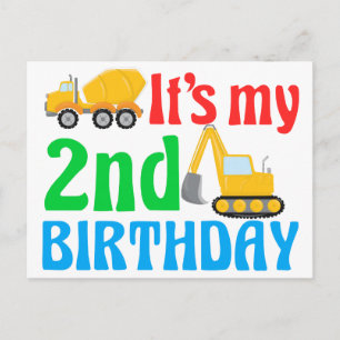 Carte Postale Enfants 2ème anniversaire garçon véhicule de const