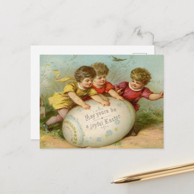 Carte Postale Enfants de Pâques vintages (Devant/Arrière en situation)