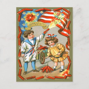 Carte Postale Enfants - Drapeau Fireworks