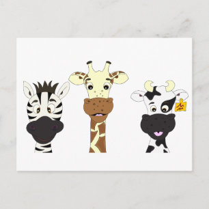 Carte Postale Enfants drôles de bande dessinée de vache à girafe