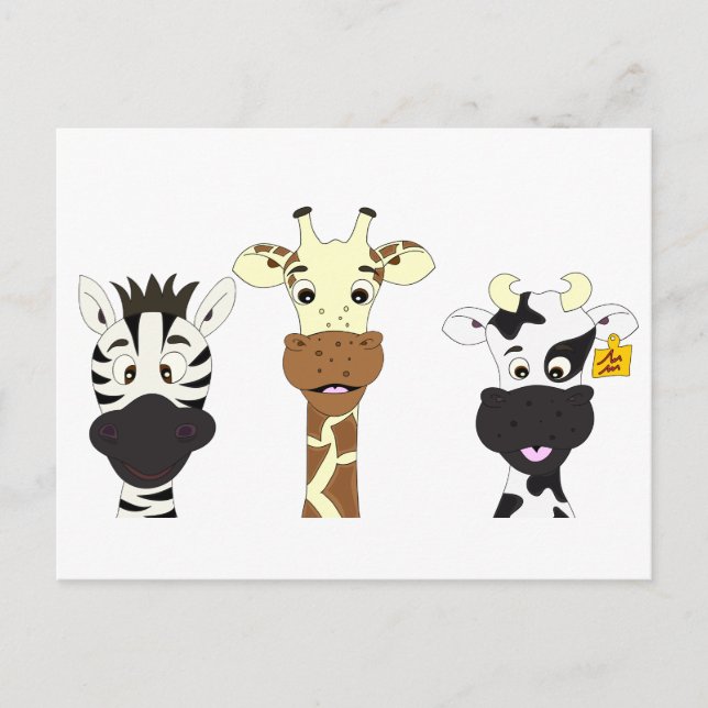 Carte Postale Enfants drôles de bande dessinée de vache à girafe (Devant)