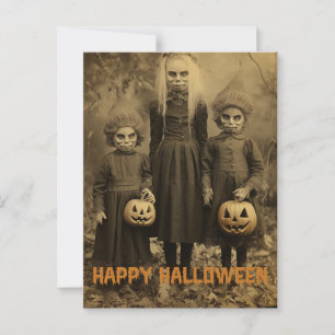 Carte Postale Enfants effrayants de Halloween rétro avec des cit