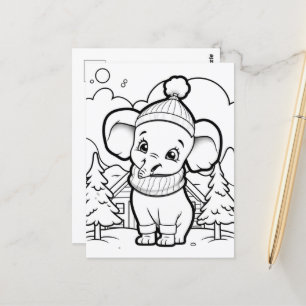Carte Postale Enfants éléphants de fête colorant