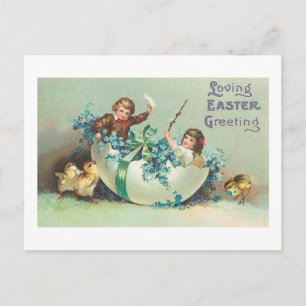 Carte Postale Enfants en Floral Eggshell Boat Vintage