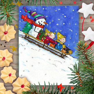Carte postale ENFANTS EN SLED par Nicole Janes