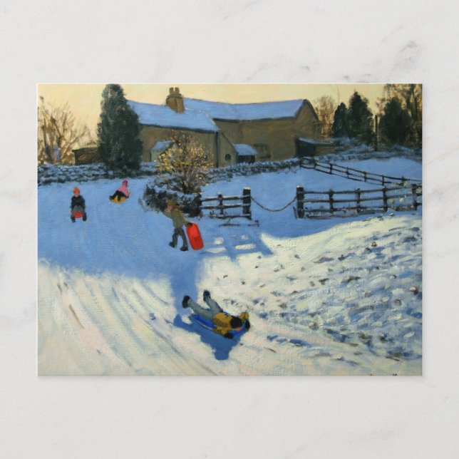 Carte Postale Enfants faisant de la luge Monyash Derbyshire (Devant)