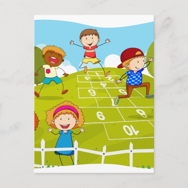 Carte Postale Enfants jouant au scotch dans le parc (Devant)