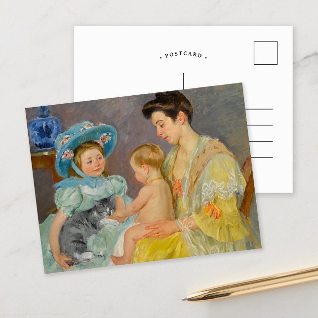 Carte Postale Enfants jouant avec un chat | Mary Cassatt Postcar (Créateur téléchargé)