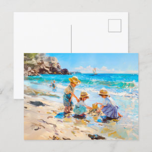 Carte Postale Enfants jouant sur la plage - Art impressionniste