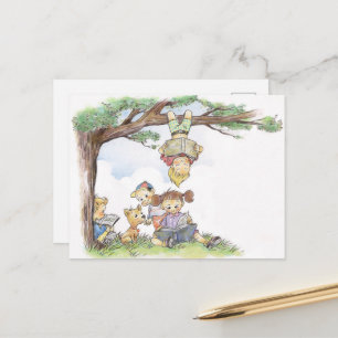 Carte Postale Enfants lisant sous un arbre