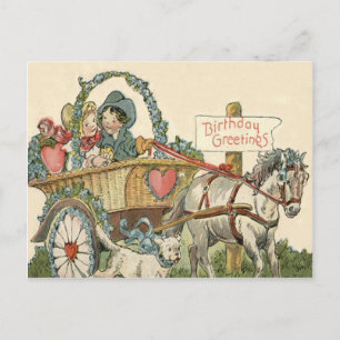 Carte Postale Enfants mignons Cheval Chariot Chien