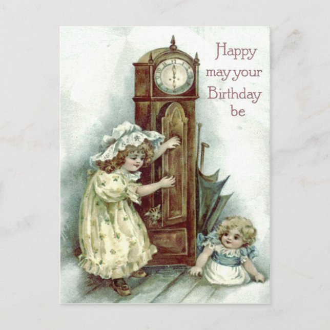 Carte Postale Enfants mignons Grand-père Horloge Kitten (Devant)
