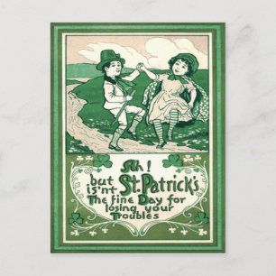 Carte Postale Enfants mignons Leprechaun Danse Shamrock