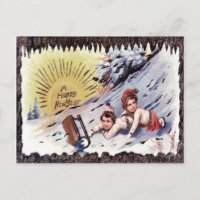 Enfants mignons luge neige traîneau