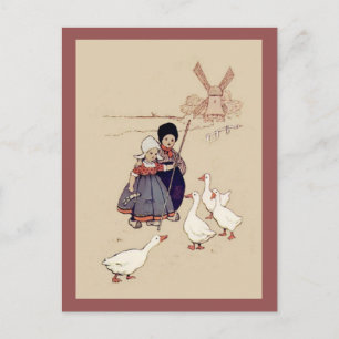 Carte Postale Enfants néerlandais avec oie
