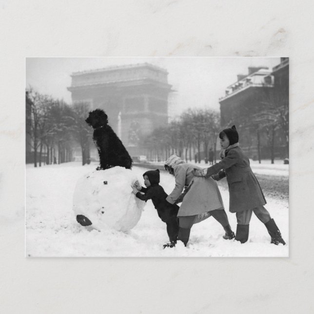 Carte Postale Enfants neige Paris 1930 (Devant)
