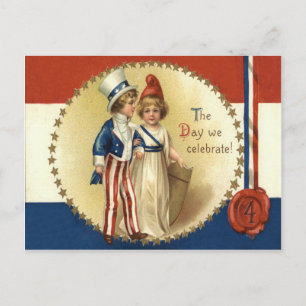 Carte Postale Enfants Oncle Sam Dame Liberté Étoile