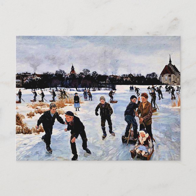 Carte Postale Enfants patinage en dehors de faborg (Devant)