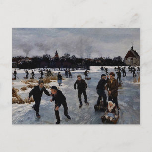 Carte Postale "Enfants patinant à l'extérieur de Faaborg," beaux