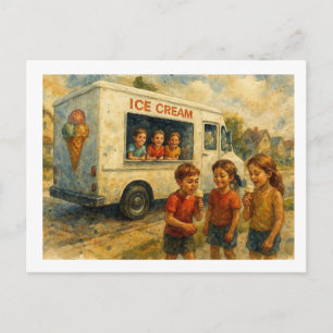 Carte Postale Enfants profitant d'un camion de glace, 