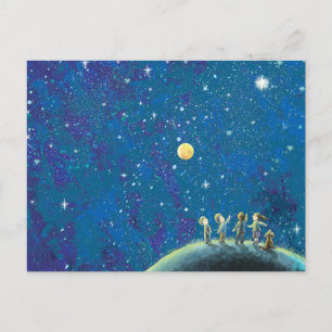 Carte Postale Enfants regardant le ciel nocturne