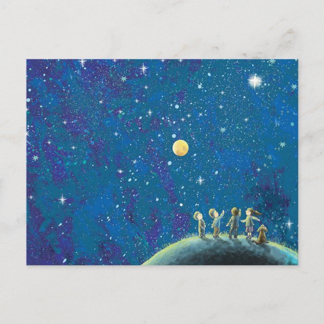 Carte Postale Enfants Regardant Night Starry Sky (Devant)