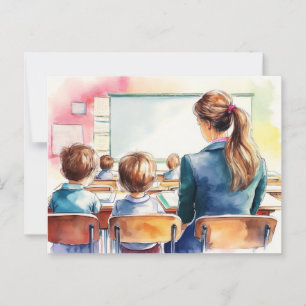 Carte Postale Enfants rentrant à l'école avec l'enseignant