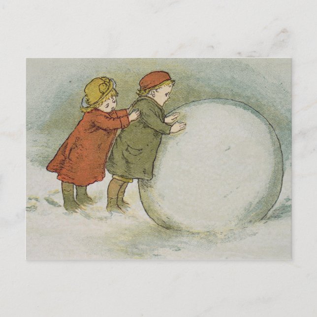 Carte Postale Enfants Roulant Boules De Neige (Devant)