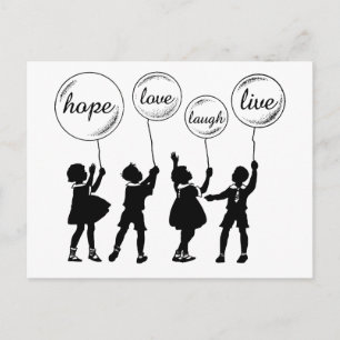 Carte Postale Enfants Silhouette Mots d'inspiration Ballons