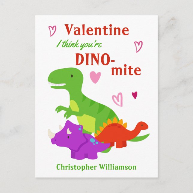 Carte Postale Enfants Valentines Day Dino-mite Dinosaur (Devant)