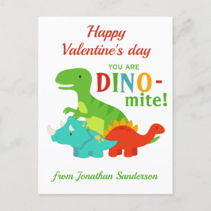 Carte Postale Enfants Valentines Jour Dinosaur Dino-mite Coloré