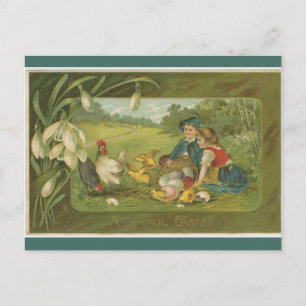 Carte Postale Enfants vintages Avec Poulet Pâques
