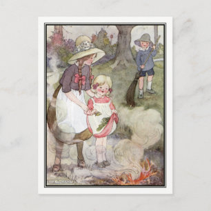 Carte Postale Enfants vintages brûlant des Feuilles par Anne And