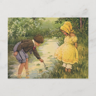 Carte Postale Enfants vintages, garçons et filles Jouer par Cree