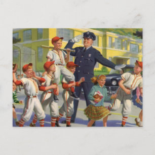 Carte Postale Enfants vintages, Joueurs De Baseball Traversant L