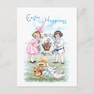 Carte Postale Enfants Vintages, Lapin de Pâques, Poussins