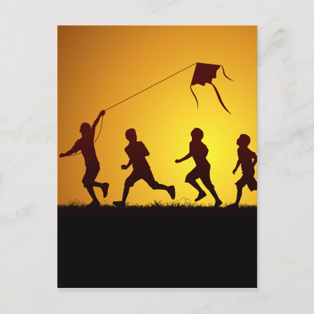 Carte Postale Enfants volant un cerf-volant (Devant)