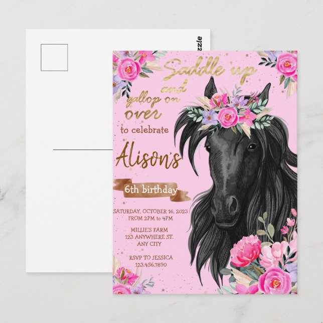 Carte Postale Enfourchez les Chevaux Anniversaire de la Cowgirl (Devant / Derrière)