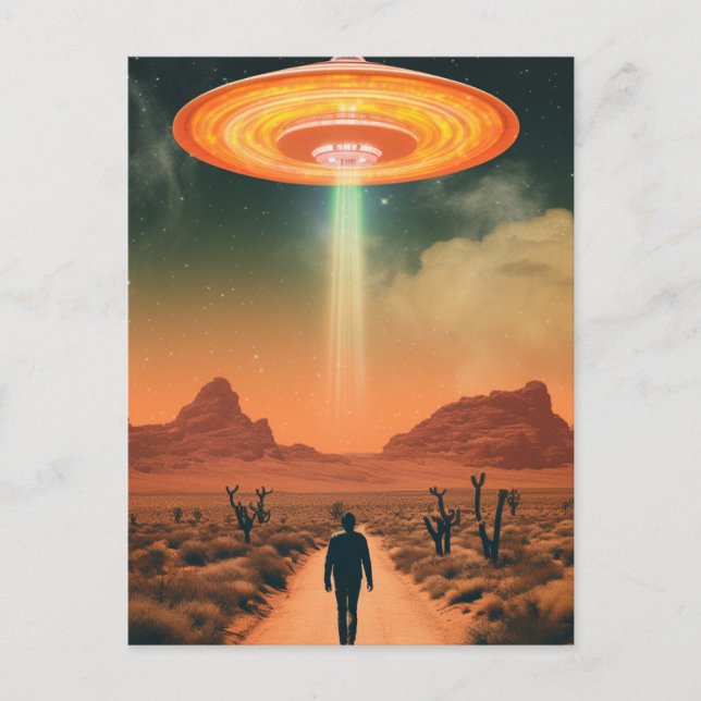 Carte Postale Enlèvement d'Aliens rétro du désert (Devant)