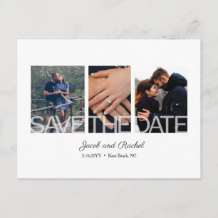 Carte Postale Enregistrer la date 3-Photo Collage simple Mariage