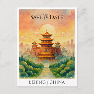 Carte Postale Enregistrer la date Annonce Beijing Chine rétro