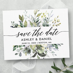 Carte Postale Enregistrer La Date Aquarelle Vert Calligraphie