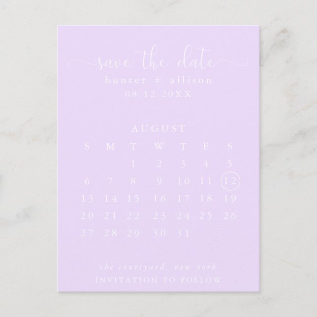 Carte postale | Enregistrer La Date | Calendrier (Devant)