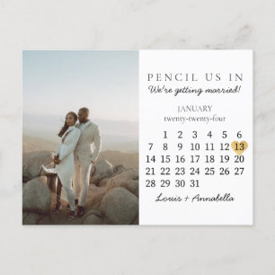 Carte Postale Enregistrer la date Calendrier Coeur Janvier 2024 